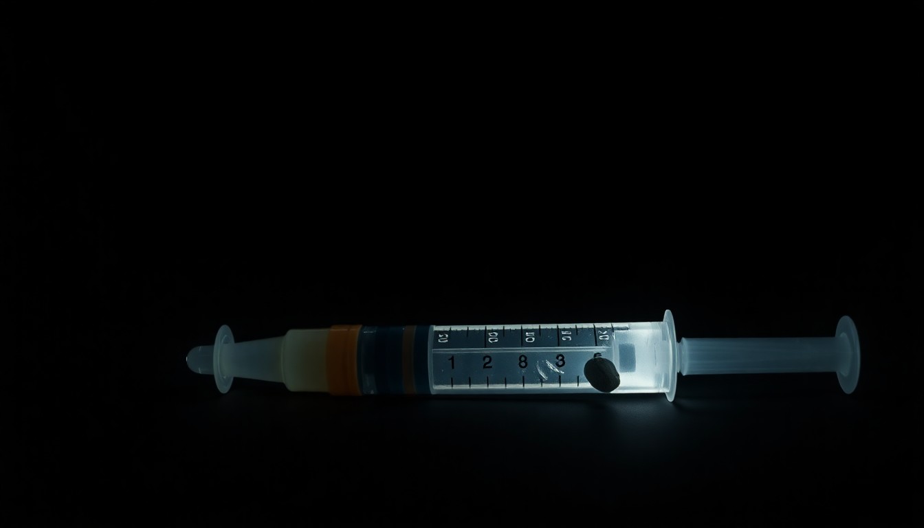 An extreme close-up photograph of a discarded syringe, capturing the gritty reality of the homelessness and drug use challenges facing Vallejo.