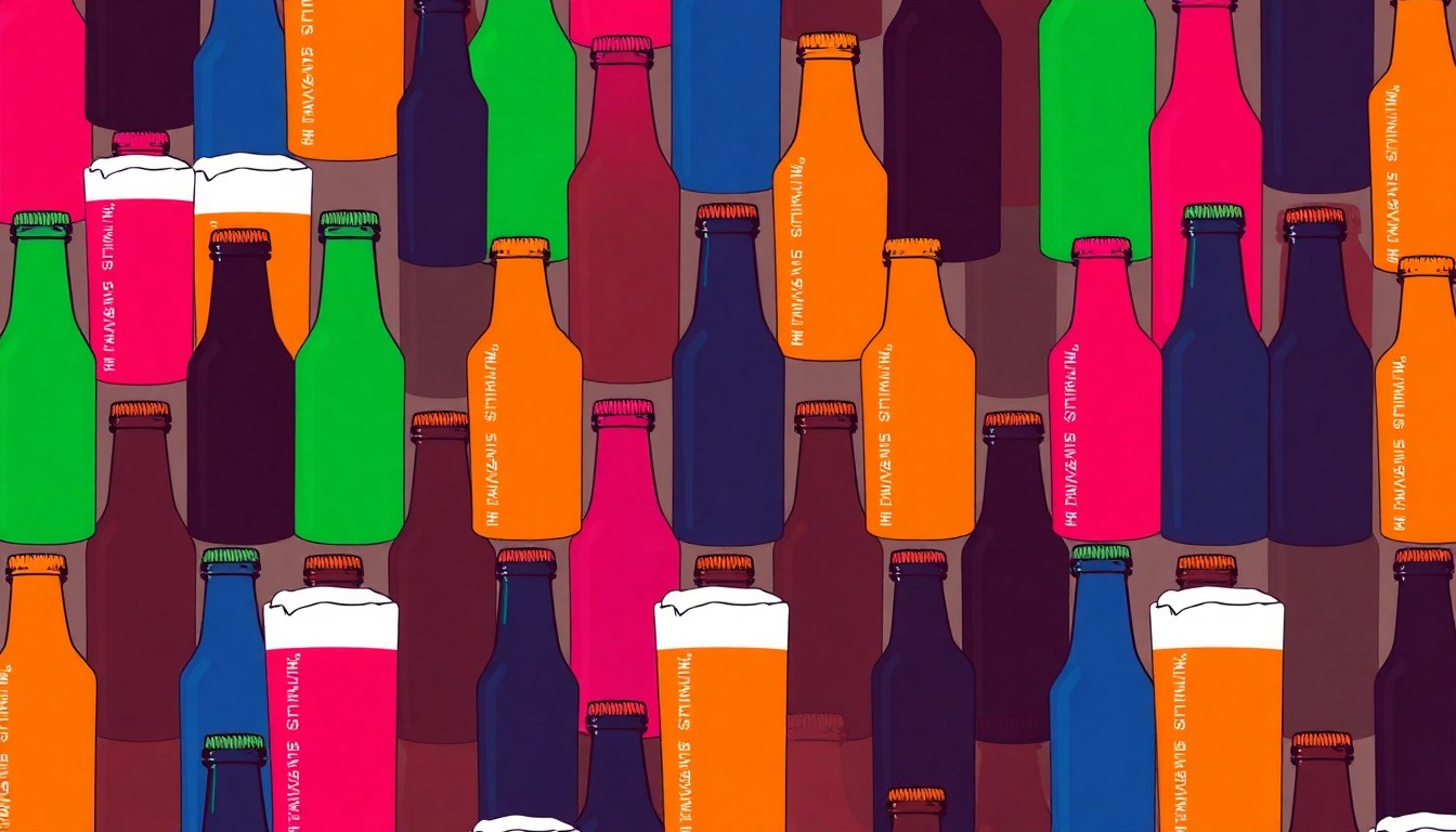 A bold, colorful silkscreen-style illustration featuring a repeated pattern of a craft beer glass or bottle in vibrant neon hues, conceptually representing the energy and community spirit of the G-ALES-Burg Beer Fest.