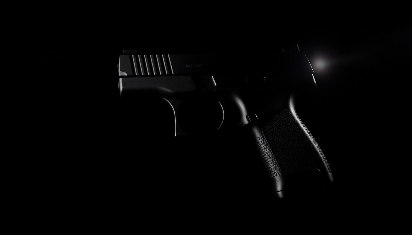 An extreme close-up of a handgun magazine, the metal and plastic surfaces sharply illuminated by a harsh flash against a dark background, conveying a sense of the gritty, investigative nature of this crime story.