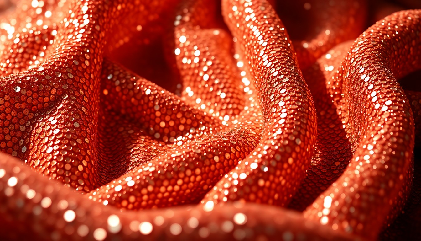 An extreme close-up of shimmering, glittering fabric textures in high-contrast studio lighting, conceptually representing the glamour and luxury of celebrity relationships.