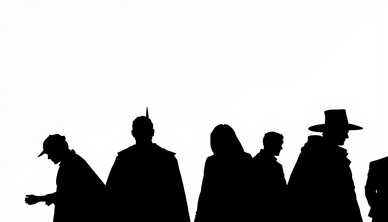 A striking, minimalist illustration featuring bold black silhouettes and high-contrast solid colors, conceptually representing the specialized art of costume design.