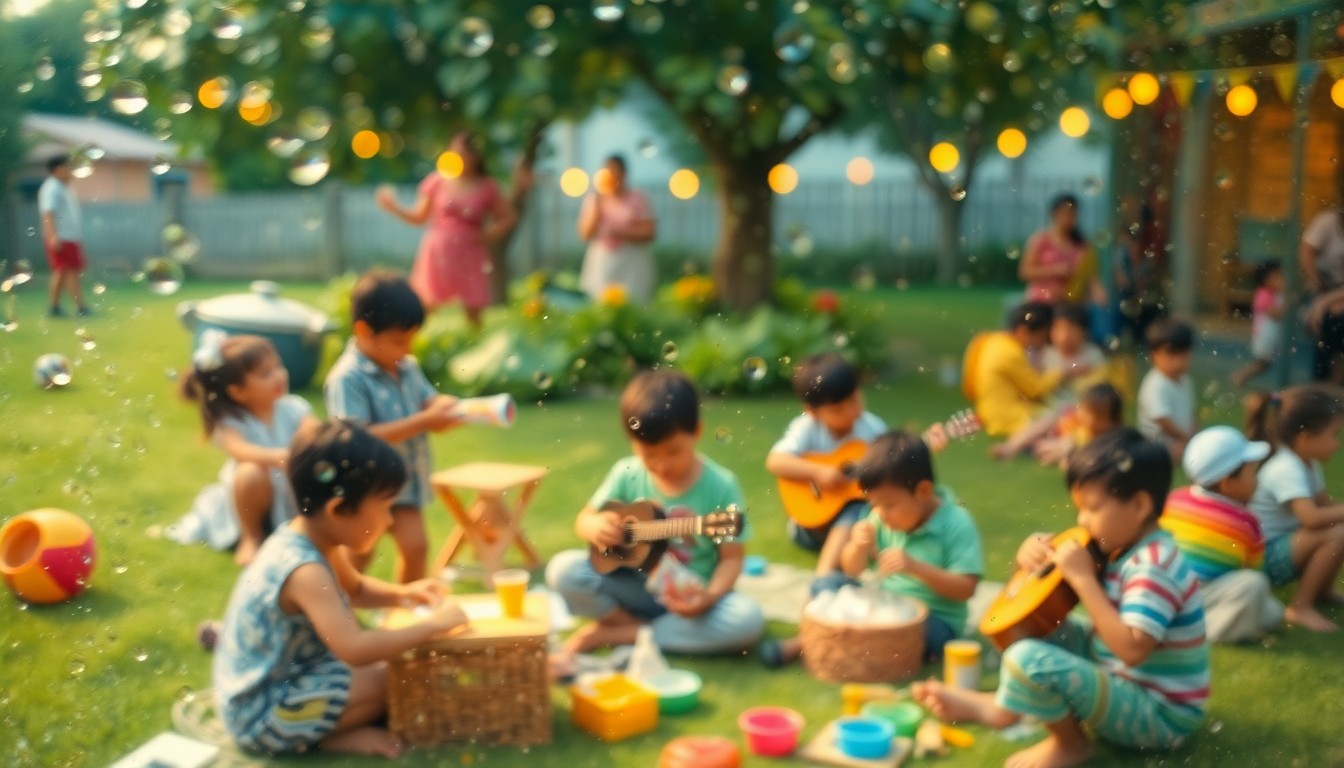 An abstract, blurred image of children playing and participating in various activities outdoors, with soft, warm colors and a sense of energy and movement.