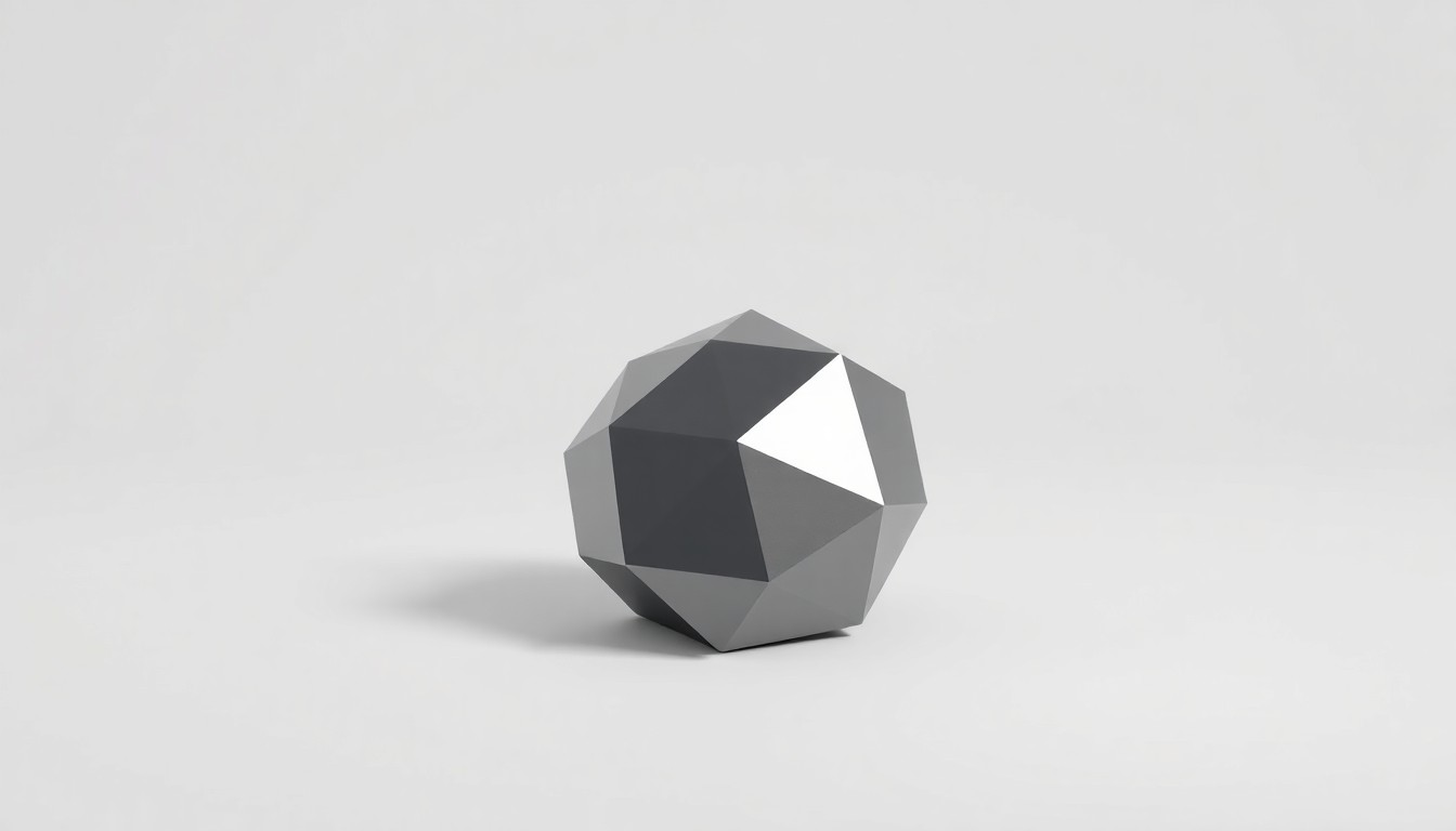 A minimalist, photorealistic studio still-life photograph featuring a single, polished geometric object against a clean, monochromatic background, conceptually representing the precision and innovation of Unspun's automated apparel manufacturing technology.