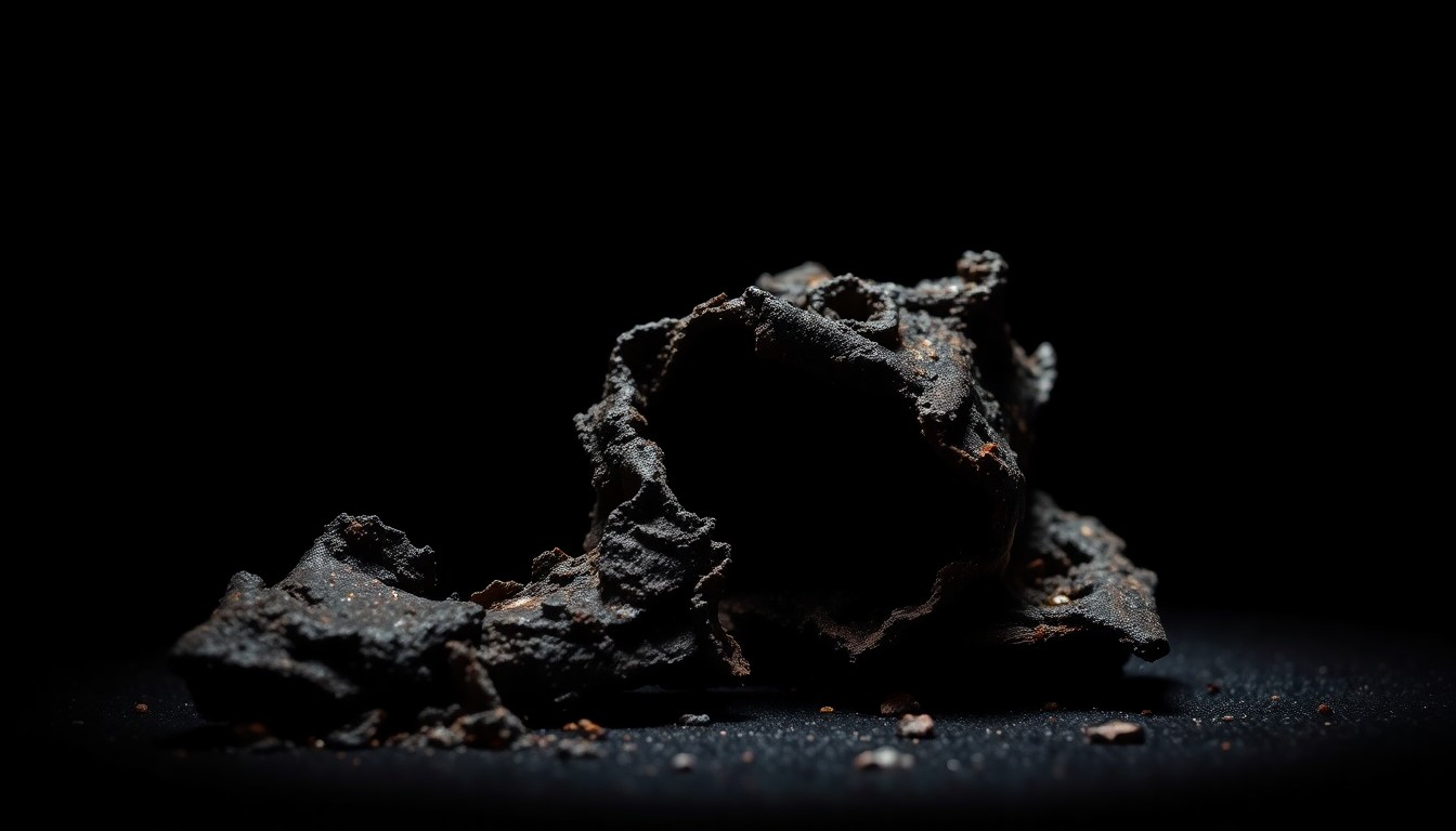 An extreme close-up of a charred, twisted piece of metal from the arson scene, conceptually illustrating the gritty aftermath of the destructive fire.