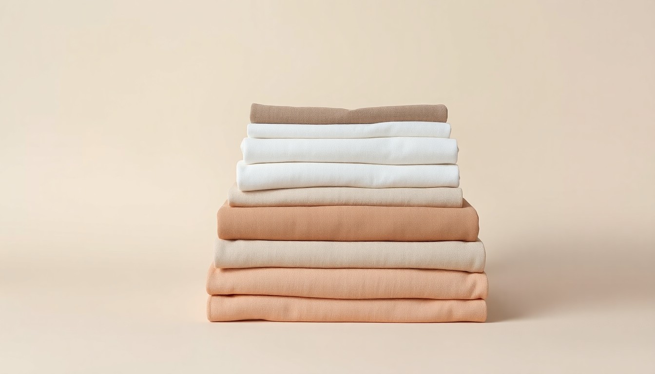 A photorealistic studio still life featuring a stack of neatly folded Gap brand clothing items in neutral tones, arranged elegantly on a clean, monochromatic background, conceptually representing the abstract corporate strategy and financial performance of the retailer.