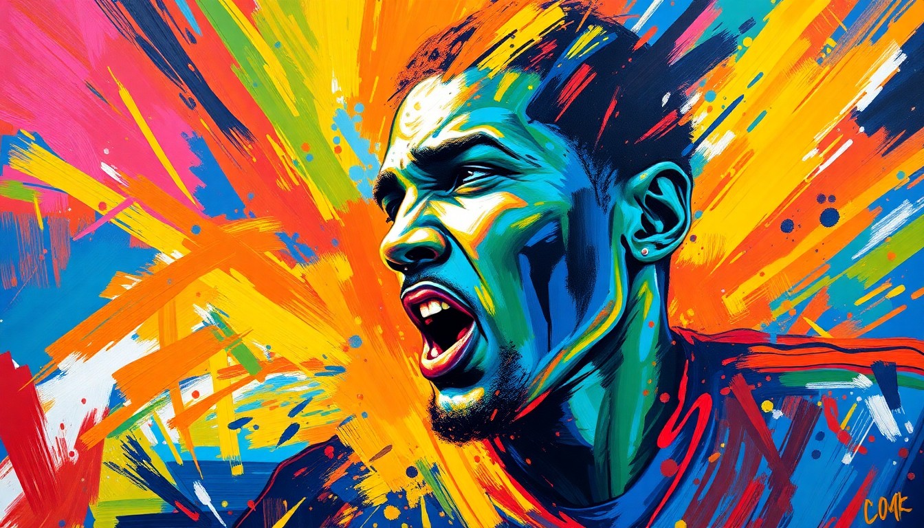 An abstract, expressionist painting using bold, neon-like brushstrokes in shades of orange, yellow, and red to convey the raw emotion and energy of a person finding new meaning after overcoming personal struggles.