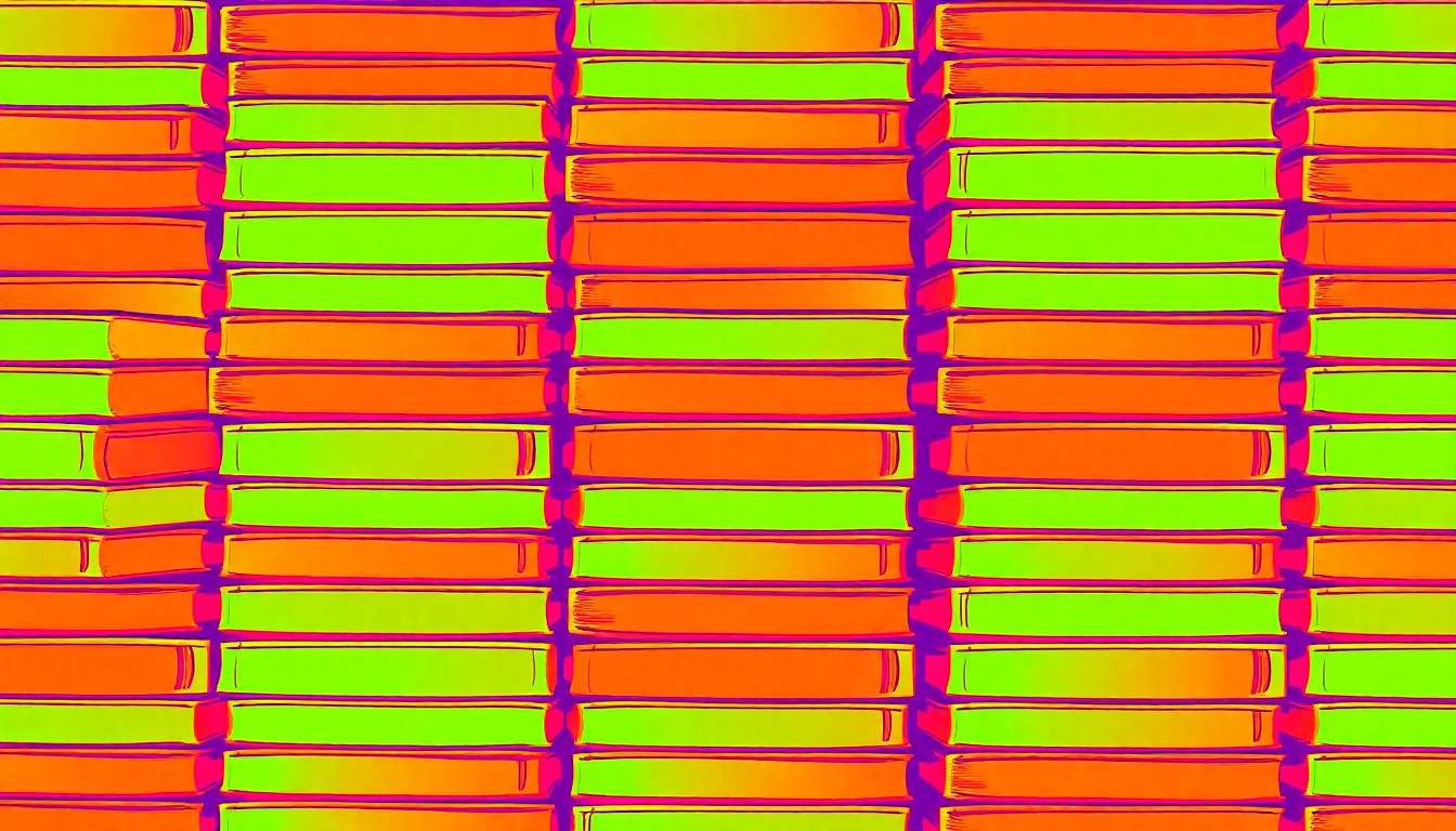 A bold, stylized silkscreen illustration featuring a repeating pattern of colorful, high-contrast textbooks, conceptually representing the financial challenges facing rural public schools in Florida due to the growth of the state's school voucher program.