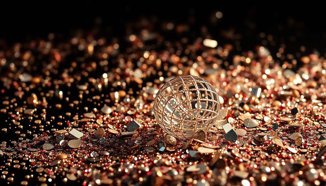 An extreme close-up of shimmering sequins and shattered glass reflecting dramatic studio lighting, conceptually representing the glamour and energy of a new Broadway-bound dance musical.