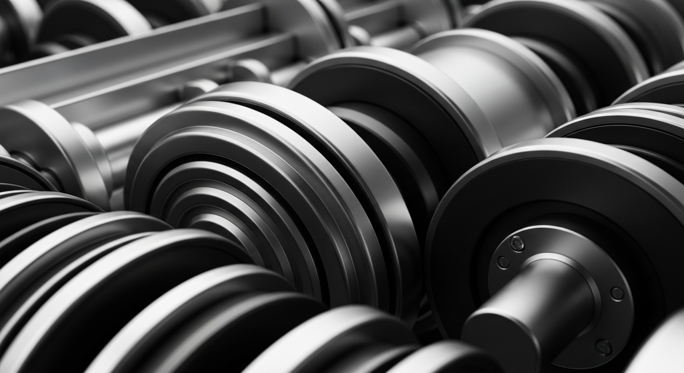 An extreme close-up of gleaming, intricate banking machinery and equipment, conveying the secure, institutional nature of the financial system.