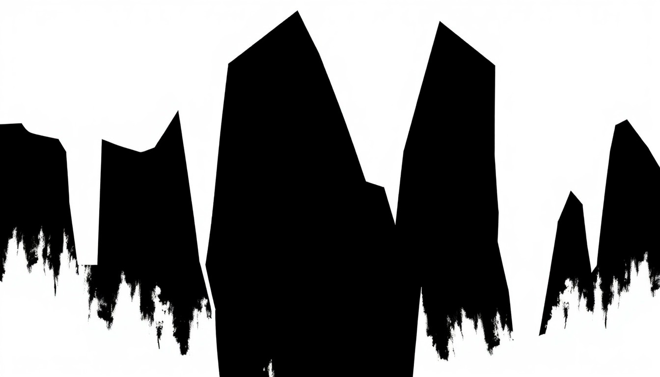 A minimalist, abstract composition of bold, jagged black shapes against a stark white background, conceptually representing the themes of spiritual transformation and personal evolution in Goat GYO's debut single.