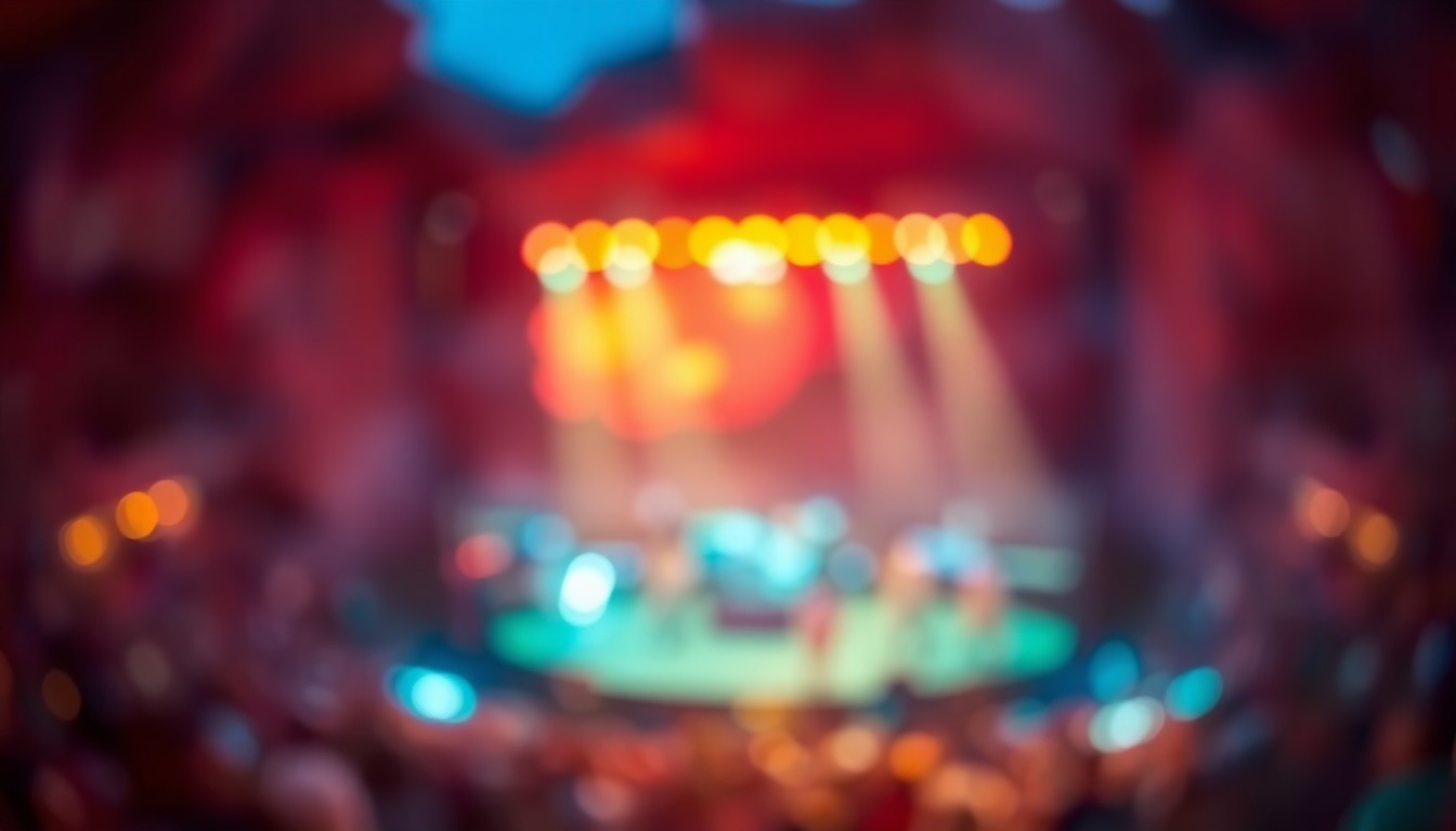 An extremely abstracted, out-of-focus photograph shot through condensation, depicting a lively outdoor concert scene at Red Rocks Amphitheatre with warm pools of colored light, conceptually representing the vibrant energy of a weekend music event.