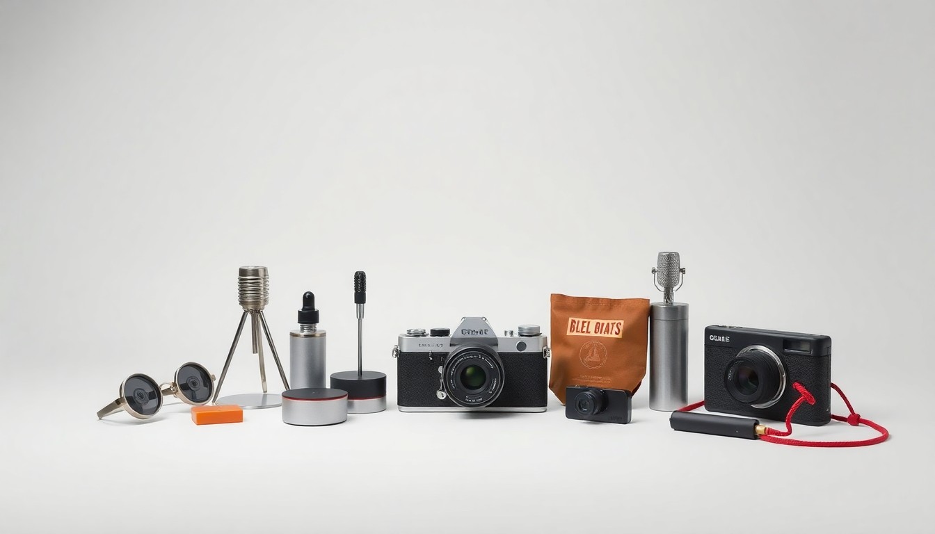 A minimalist, high-end studio photograph featuring a collection of sleek, geometric objects arranged elegantly on a clean, monochromatic background, conceptually representing the blending of performance, entrepreneurship, and community-driven innovation at the 'All People Powered' event in Oakland.