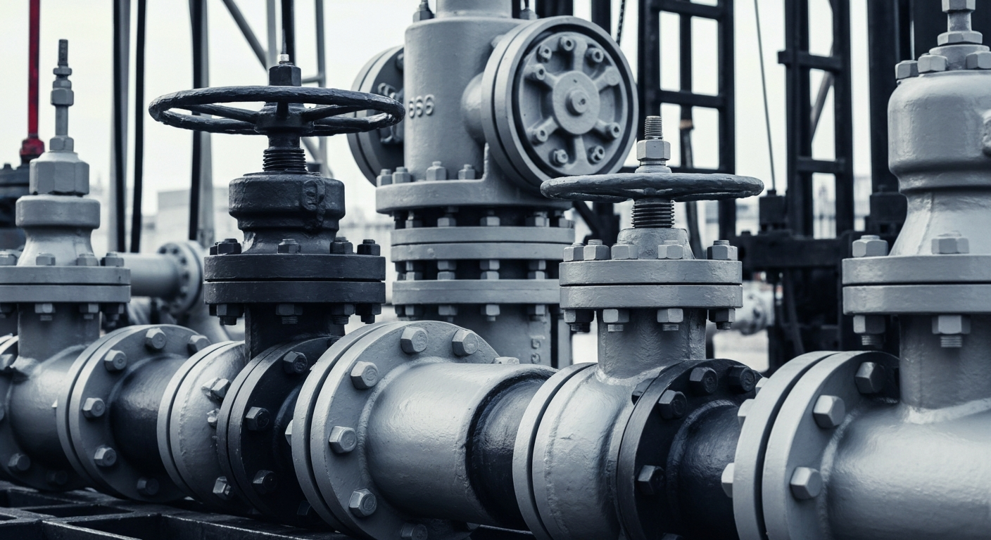 A close-up image of industrial oil and gas equipment, conveying the tangible nature of Tamboran's energy infrastructure and operations.
