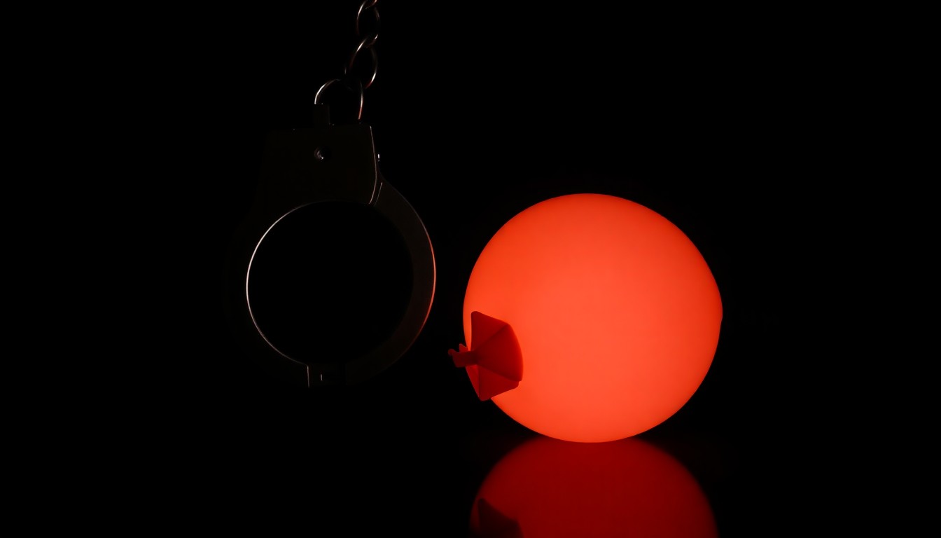 An extreme close-up photograph of a discarded water balloon against a pitch-black background, lit by a harsh, direct camera flash to create a stark, gritty, investigative aesthetic.