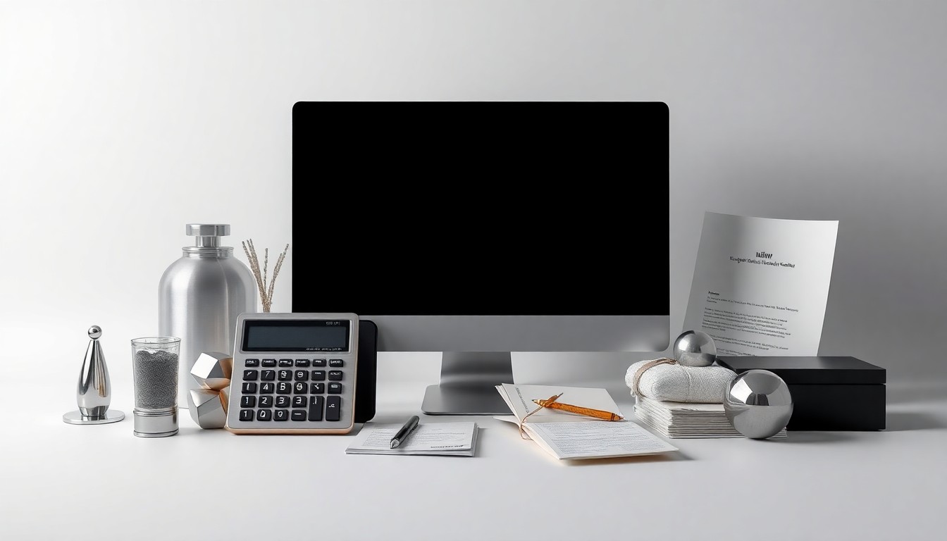 A high-end, photorealistic studio still-life photograph featuring a collection of premium, polished objects arranged elegantly on a clean, monochromatic background, symbolizing the key features of the PipBack platform for futures prop firm traders.