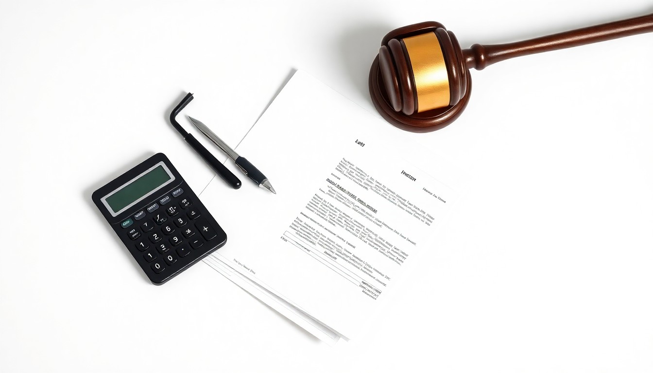 A photorealistic studio still life featuring a stack of financial documents, a calculator, and a gavel floating on a clean white background, conceptually representing the abstract themes of corporate finance, legal proceedings, and investor protections.