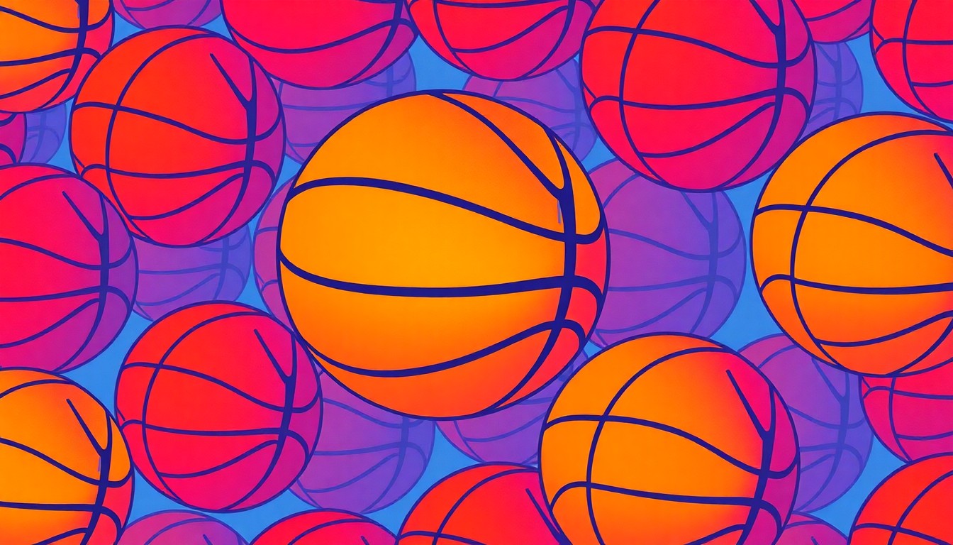 A high-contrast, silkscreen-style illustration featuring a basketball repeated in a tight grid pattern, rendered in vibrant neon colors with heavy black outlines, capturing the energy and excitement of the HBCU Basketball Showcase event.