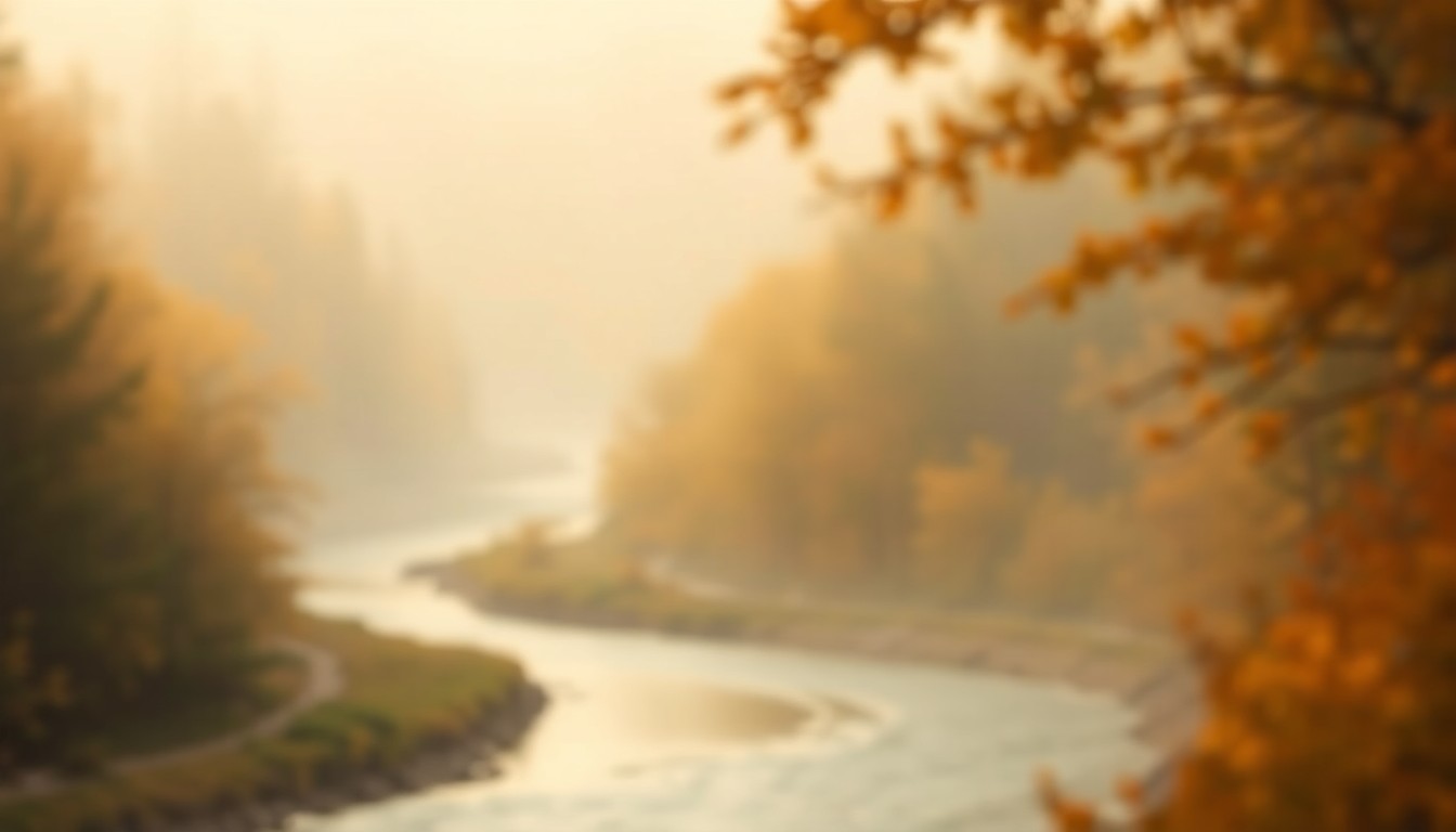 An abstracted, soft-focus photograph of a winding river surrounded by blurred, verdant foliage, conveying the natural beauty and serenity of the Little Thompson River ecosystem.