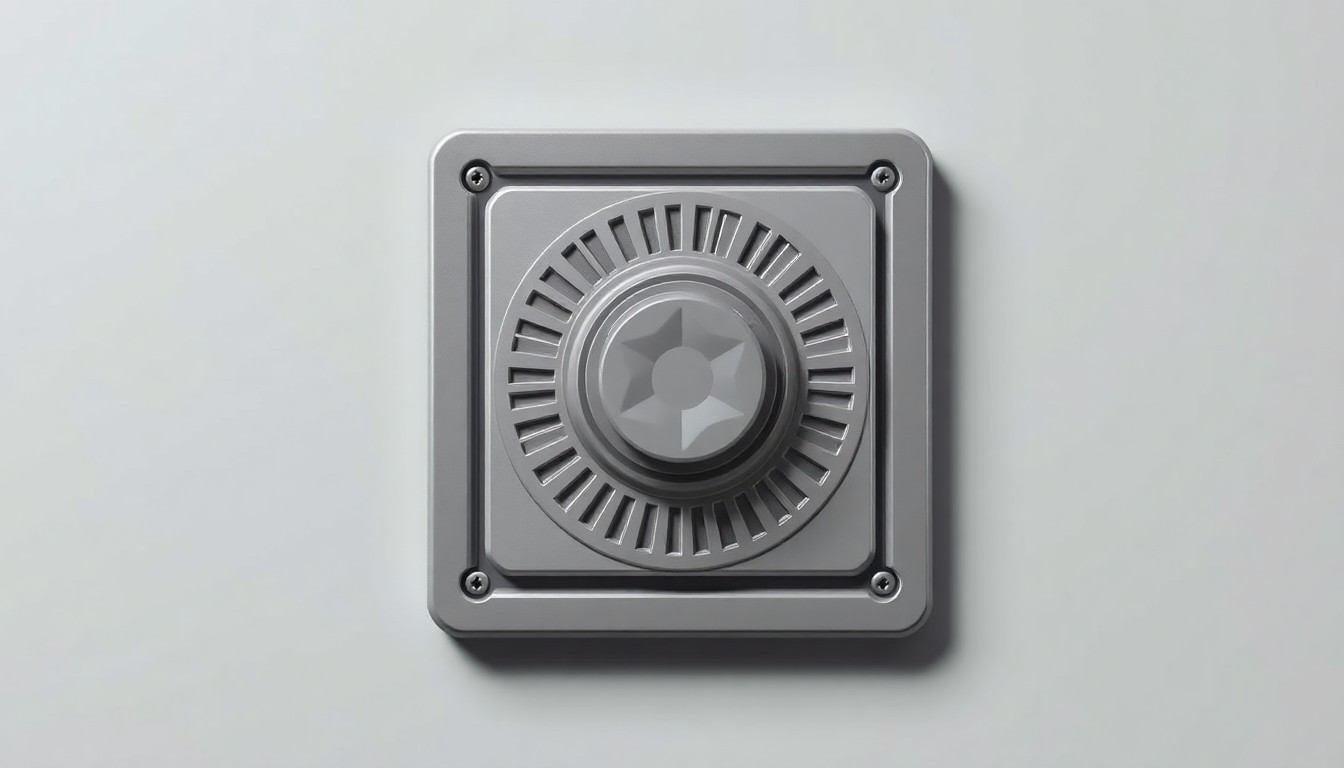 A close-up photograph of a sleek, rectangular fire alarm control panel with various buttons and indicators, set against a plain grey background, symbolizing the technical upgrades to improve fire safety in public housing.