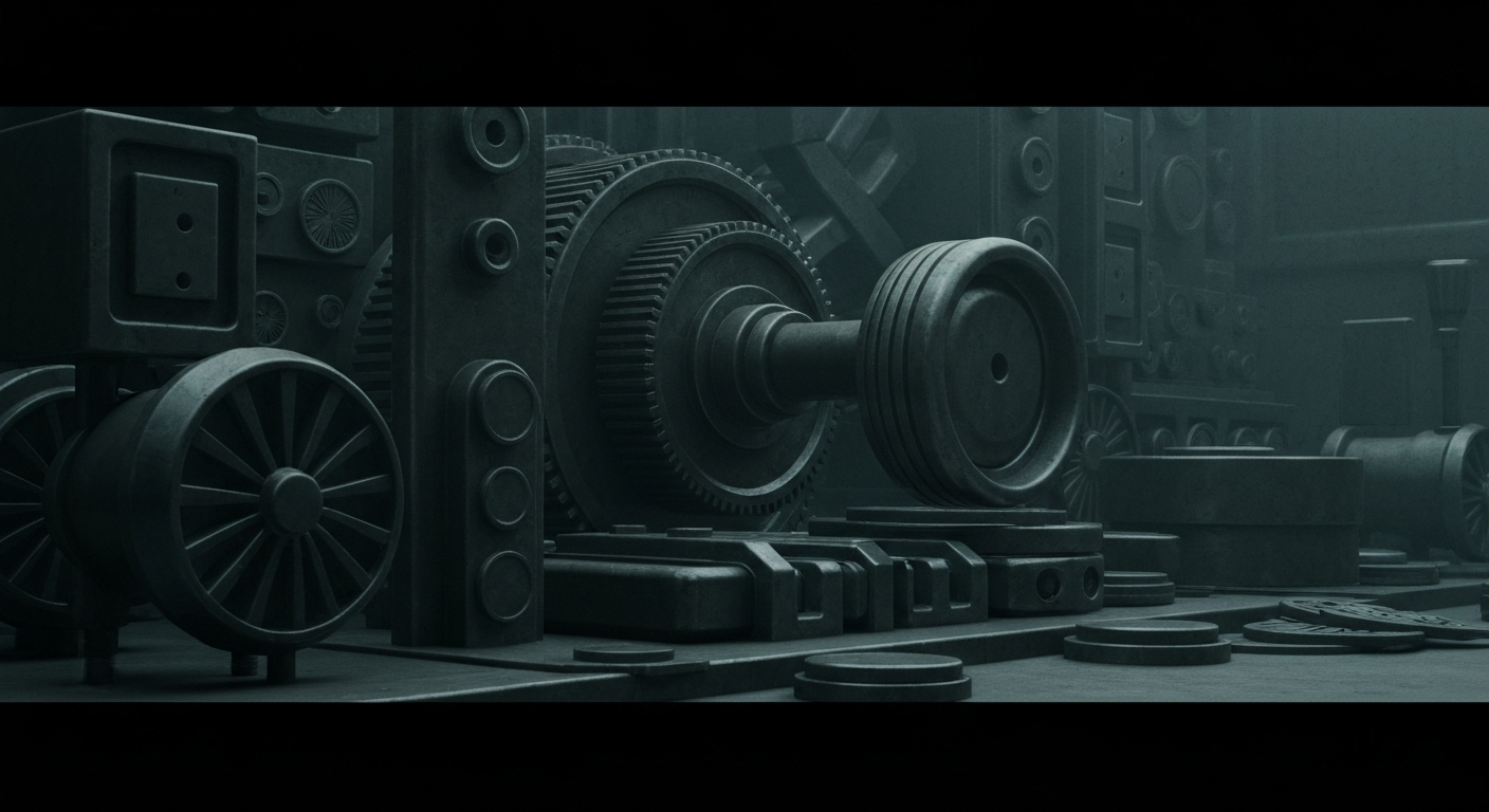 An extreme close-up of gears, levers, and other industrial banking machinery, conveying the physical integration of tokenized finance into the core infrastructure of traditional capital markets.