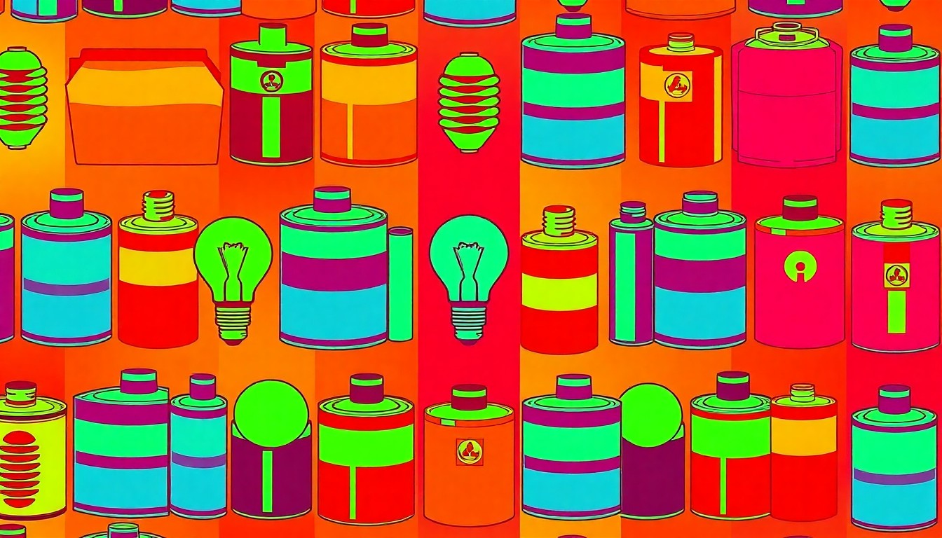A high-contrast, silkscreen-style grid of a single, iconic household hazardous waste item repeated in a bold, neon color palette, conceptually representing the need to responsibly handle these materials.