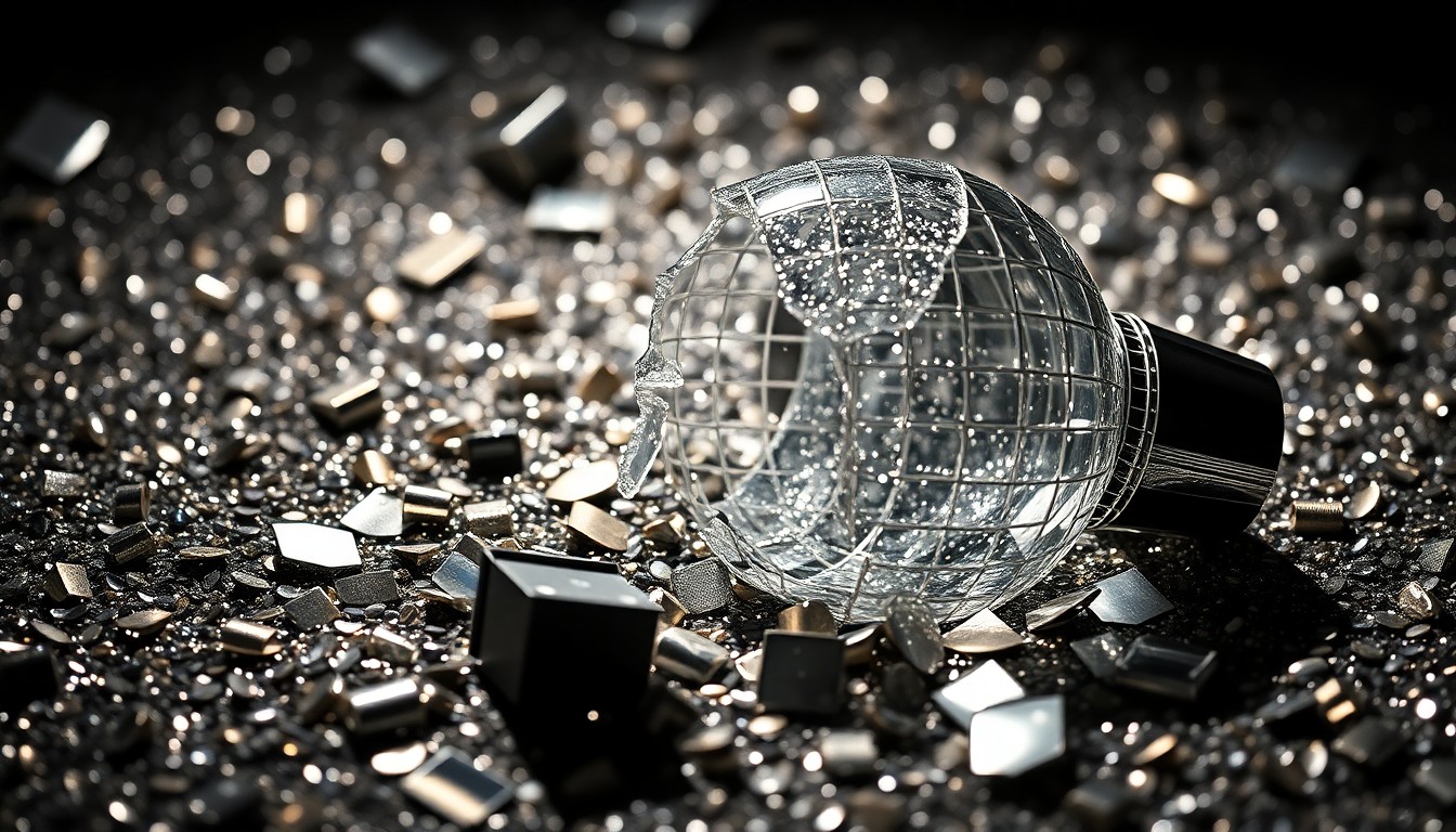 An abstract close-up image of shimmering sequins and shattered glass, capturing the high-fashion glamour and public scrutiny surrounding celebrity relationships.