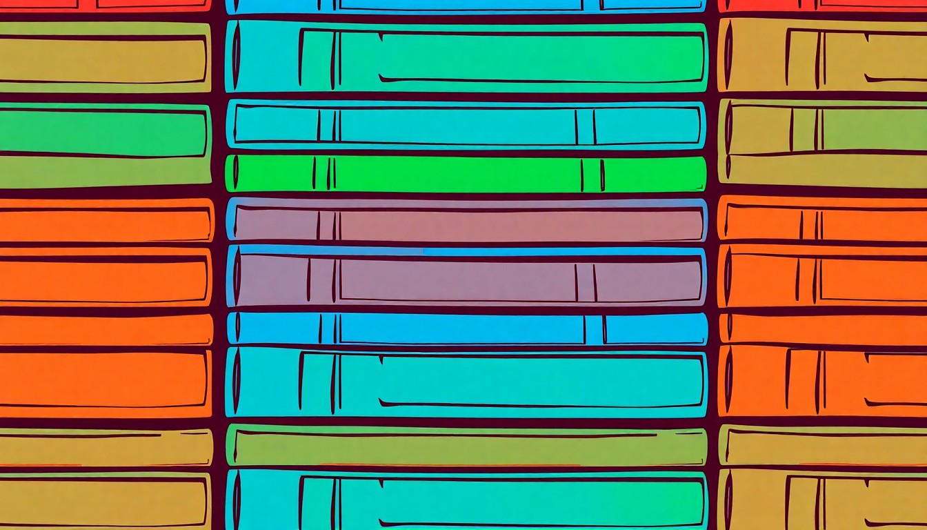 A brightly colored, abstract grid of textbooks in various shades of blue, green, and orange, conceptually representing the academic achievements of Liberty STEAM Charter School.