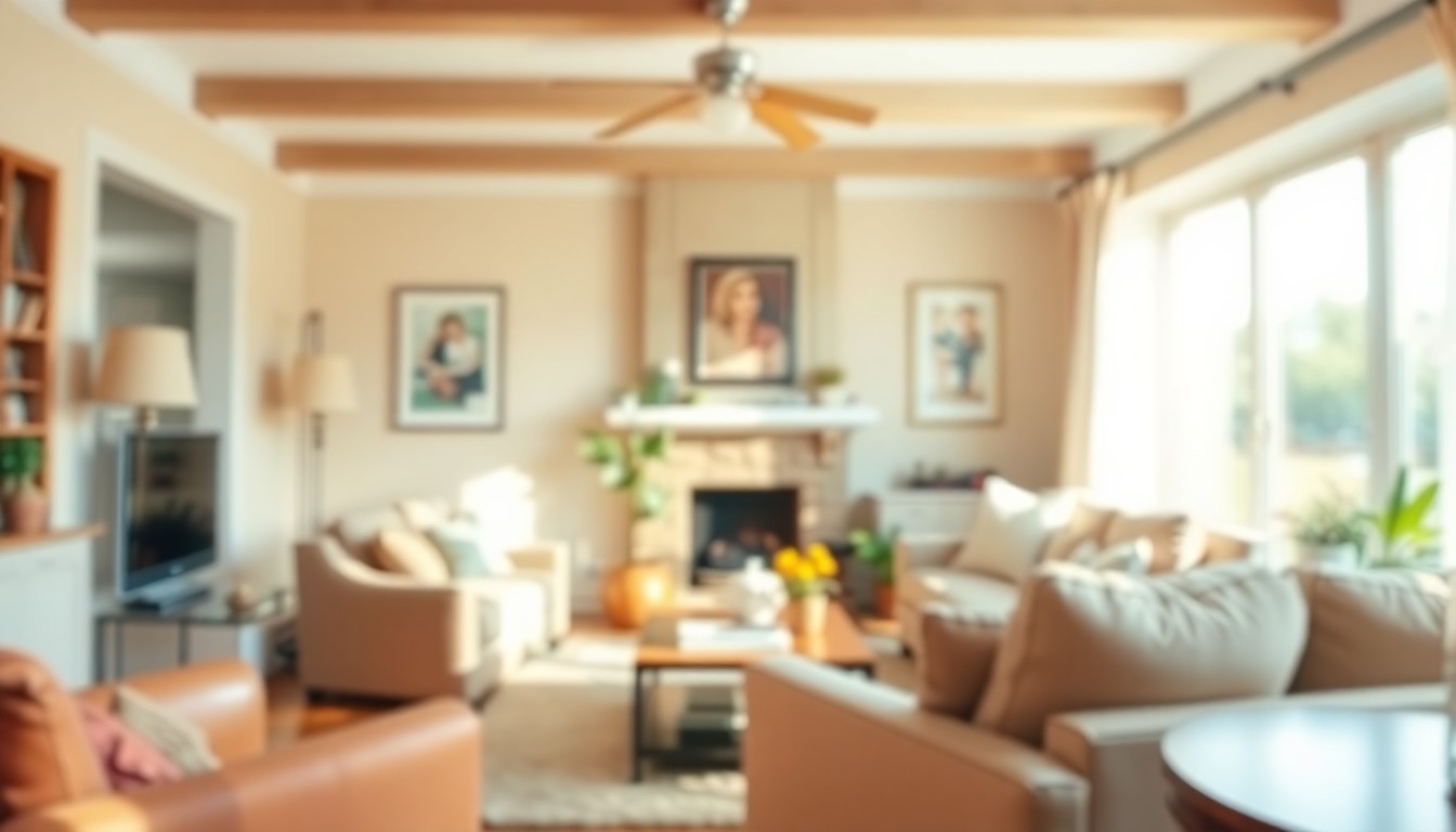 An extremely abstracted, out-of-focus photograph shot through condensation or rain-streaked glass, composed of soft pools of warm color and light that evoke the cozy, inviting atmosphere of a well-appointed home interior.