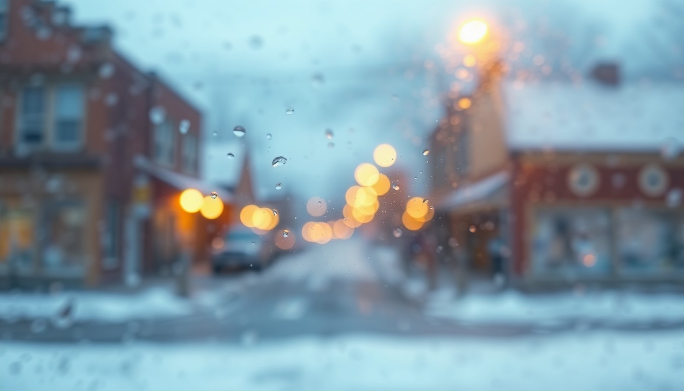 An extremely blurred and abstracted scene of warm, glowing orbs of light and color, evoking a nostalgic, melancholy mood to represent the passing of a longtime community member.