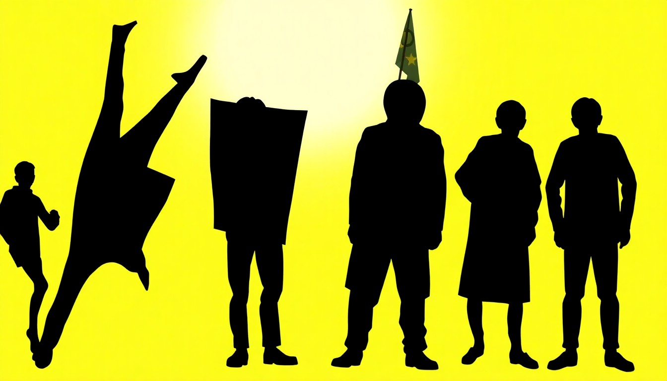 An abstract, minimalist illustration featuring sharp, angular black shapes against a vibrant, high-contrast background, conceptually representing the diverse range of short films showcased at the Aspen Shortsfest.