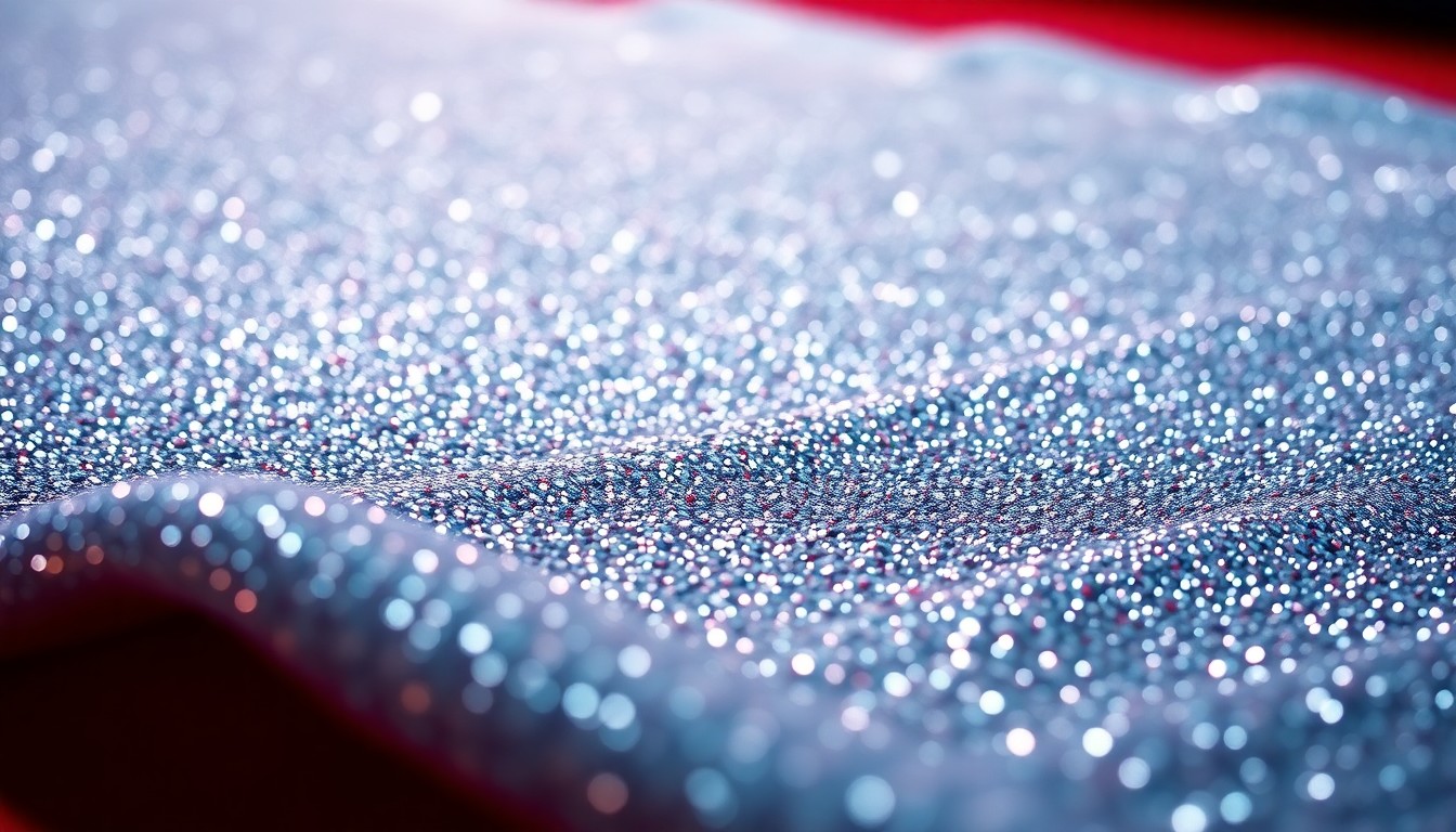An extreme close-up photograph of shimmering, high-contrast sequins and luxurious fabric textures, evoking the glamour and celebrity culture associated with the Laguna Beach reality TV series.