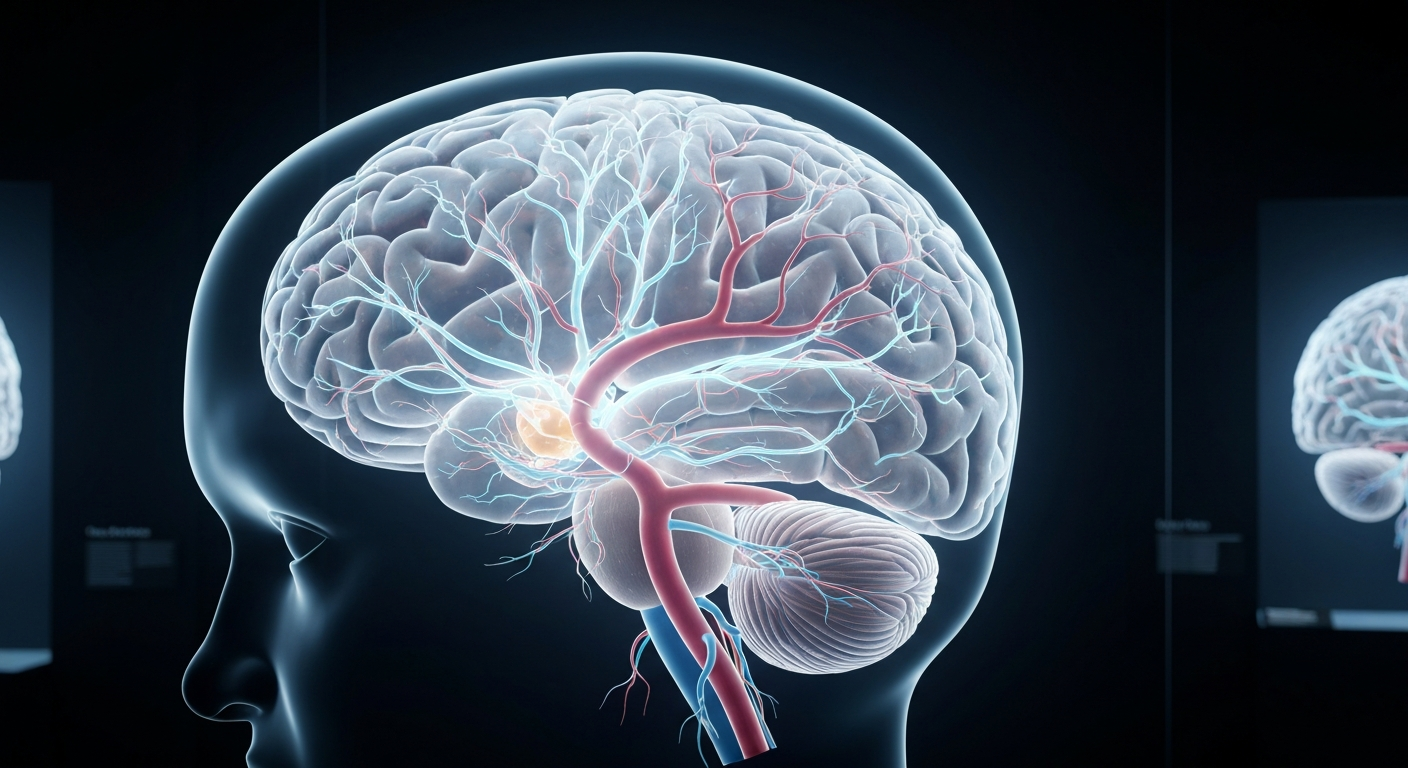 A highly detailed, translucent X-ray photograph revealing the intricate structures and neural pathways of the human brain, conceptually representing the data-driven approach of Sensi's new Cognitive Fitness wellness program.