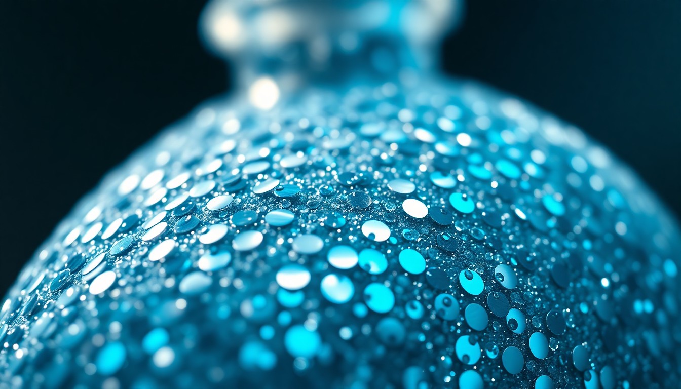 An extreme close-up photograph of shimmering, glittering sequins in dramatic, high-contrast studio lighting, capturing the luxurious, glamorous texture of a designer perfume bottle.