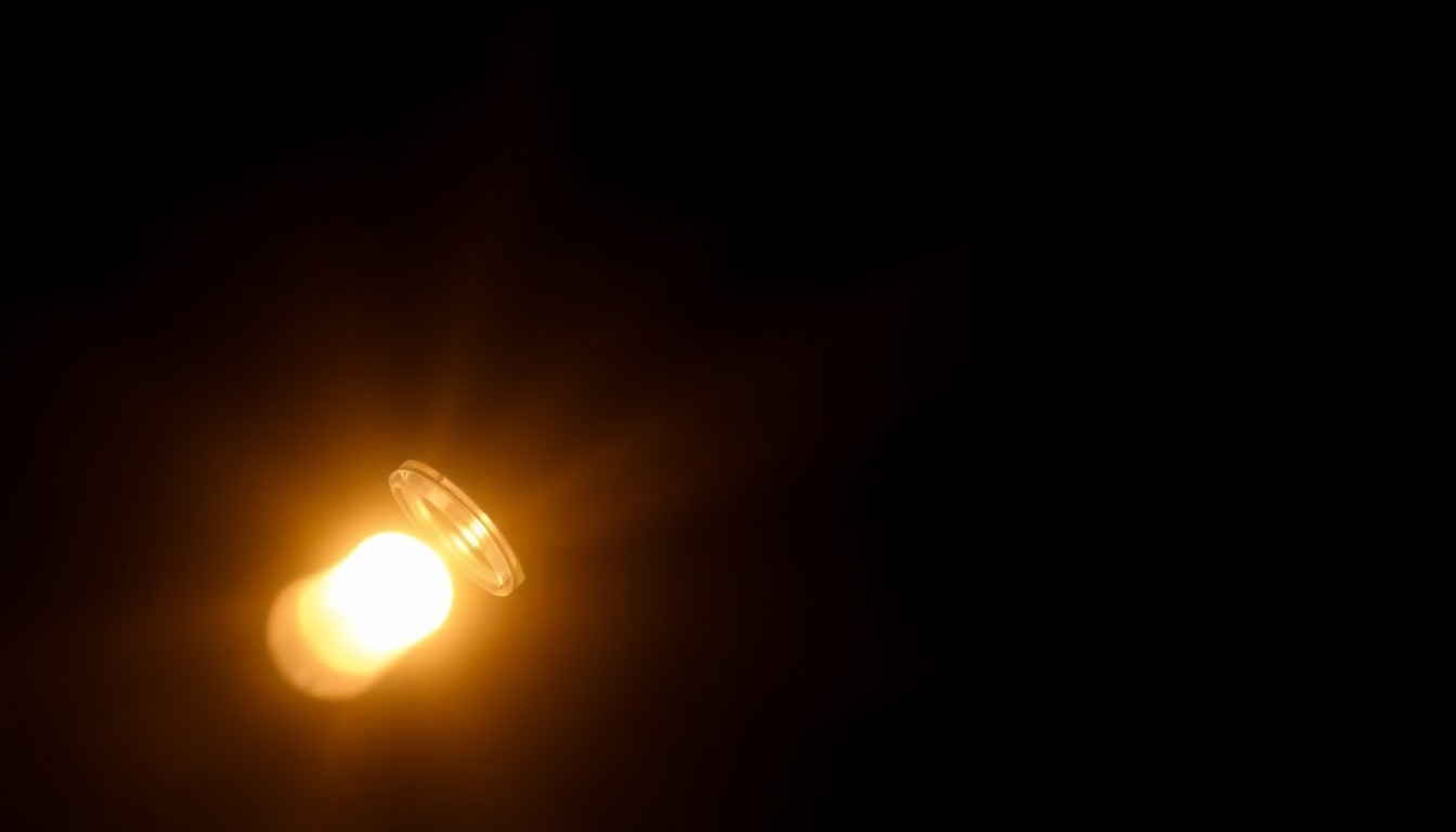 An extreme close-up photograph of a handgun magazine or spent shell casing, lit by a harsh, direct camera flash against a pitch-black background, creating a stark, gritty, investigative aesthetic.