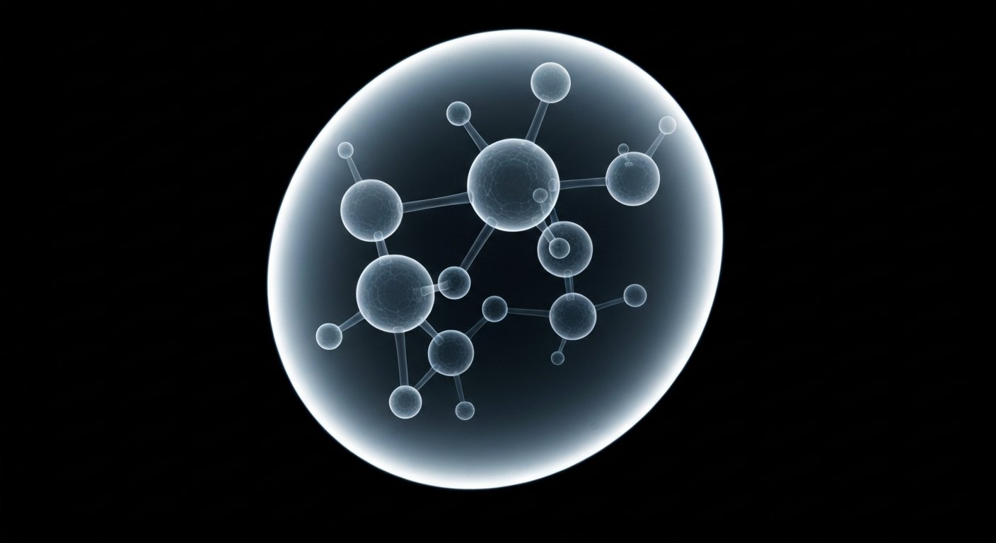An extreme close-up X-ray photograph revealing the ghostly molecular structure of a water droplet, conceptually representing the unseen danger of PFAS chemicals in drinking water.