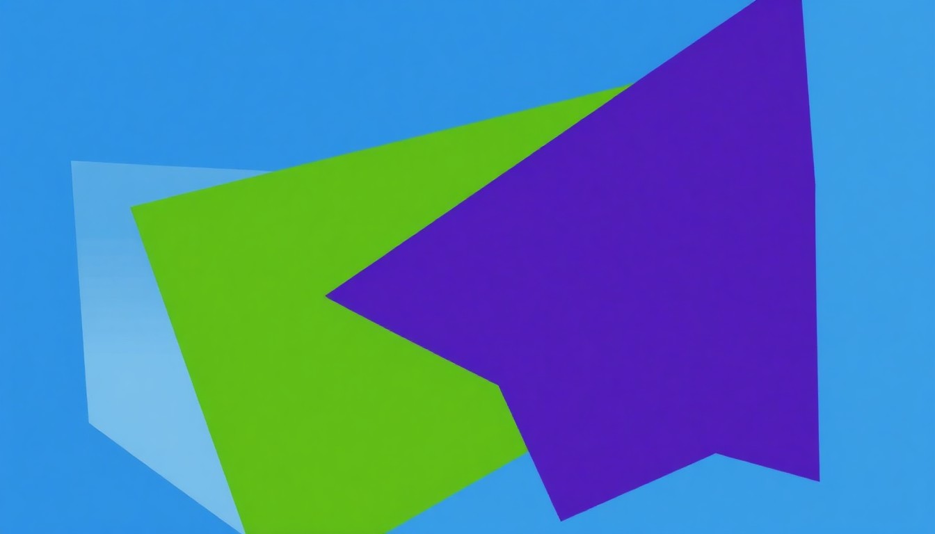 An abstract, minimalist illustration featuring sharp, overlapping shapes in shades of blue, green, and purple, conceptually representing the collaborative relationship between a city government and a performing arts organization.