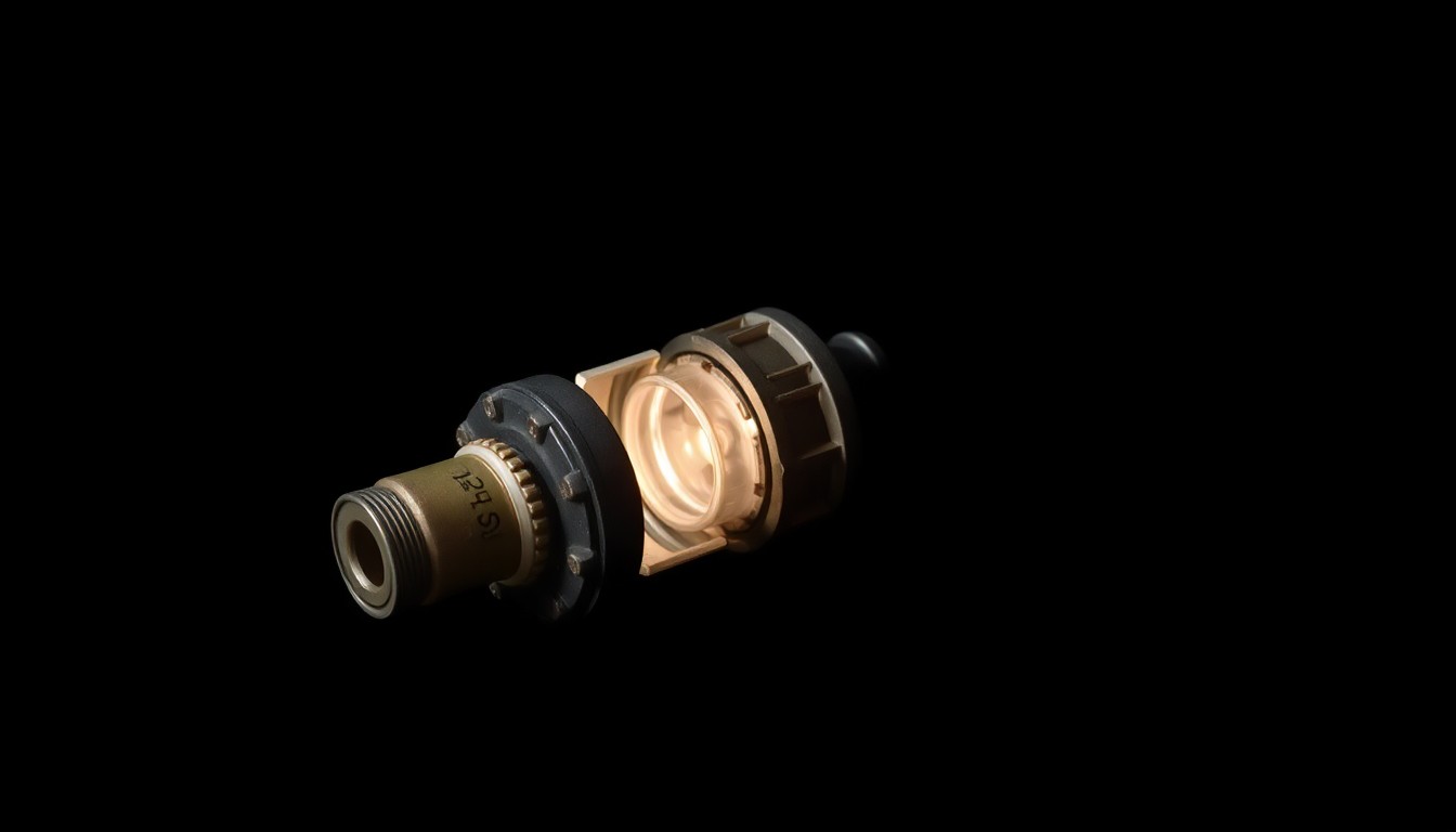 An extreme close-up of a partially disassembled electronic component, its metallic parts and wiring visible against a stark black background, conceptually representing the materials seized in the alleged terror plot.