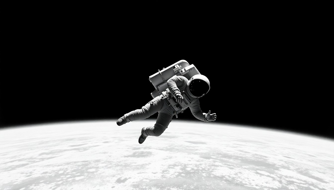 A high-contrast black-and-white photograph of abstract geometric shapes and intersecting lines, conceptually representing the physical capabilities and training of astronauts in zero gravity.