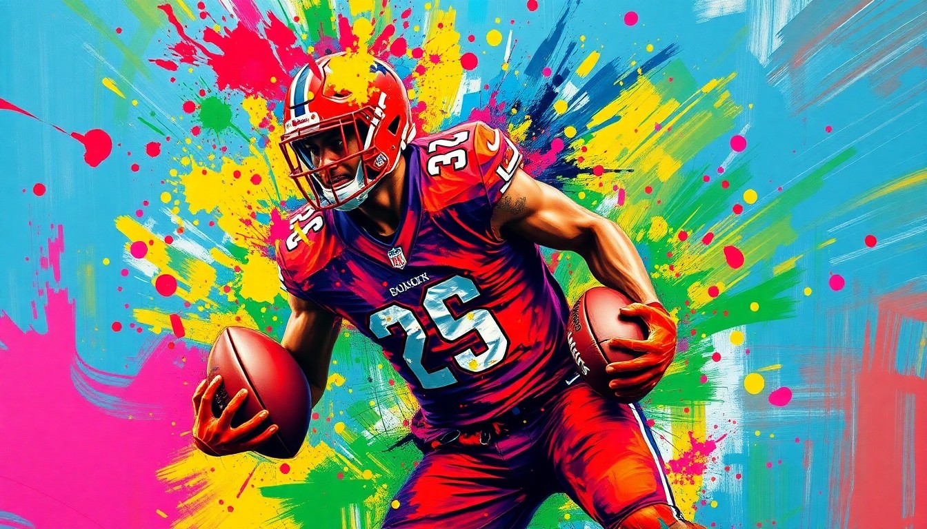 An abstract, energetic painting with bold, neon-colored brushstrokes capturing the dynamic motion and power of a baseball player's swing, conceptually representing Trevor Story's game-changing double that lifted the Red Sox to victory.