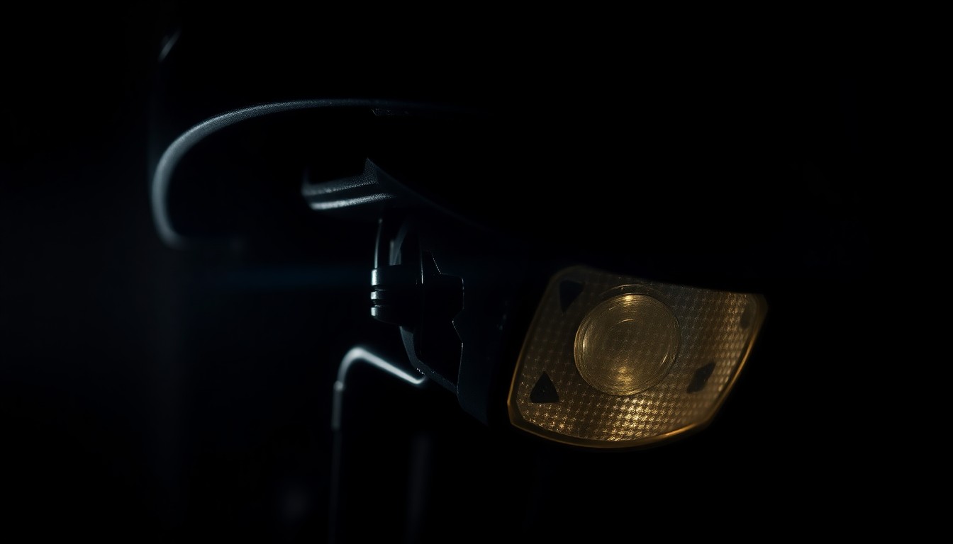 An extreme close-up photograph of a cracked e-bike component or shattered pedestrian safety equipment, conveying the aftermath of a serious collision through a stark, gritty visual style.