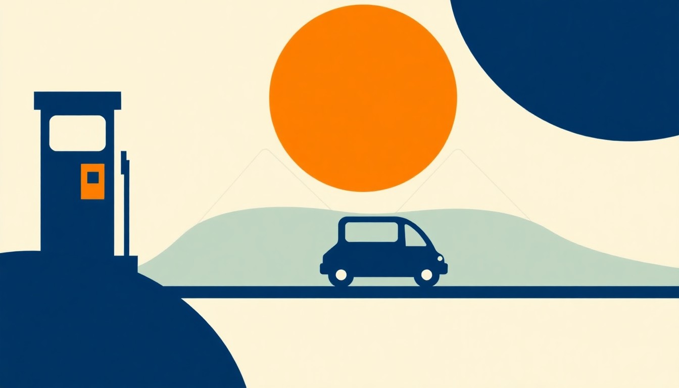 A vibrant abstract illustration composed of overlapping triangles and circles in shades of red, blue, and yellow, conceptually representing the impact of rising gas prices on the community.