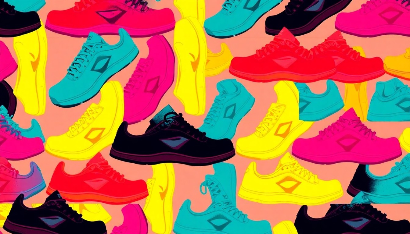A bold, abstract grid of neon-colored running shoes, conceptually representing the incredible physical feats an athlete can achieve through the use of psychedelics.
