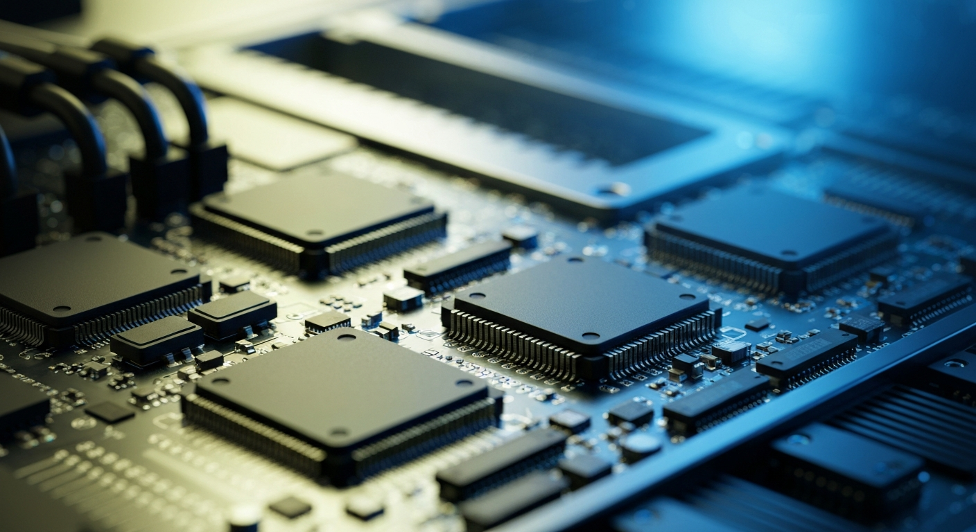 A highly detailed, cinematic close-up of the internal components and circuitry of a cybersecurity appliance, conveying the complex infrastructure that enables modern digital security through a visually striking, non-literal representation.