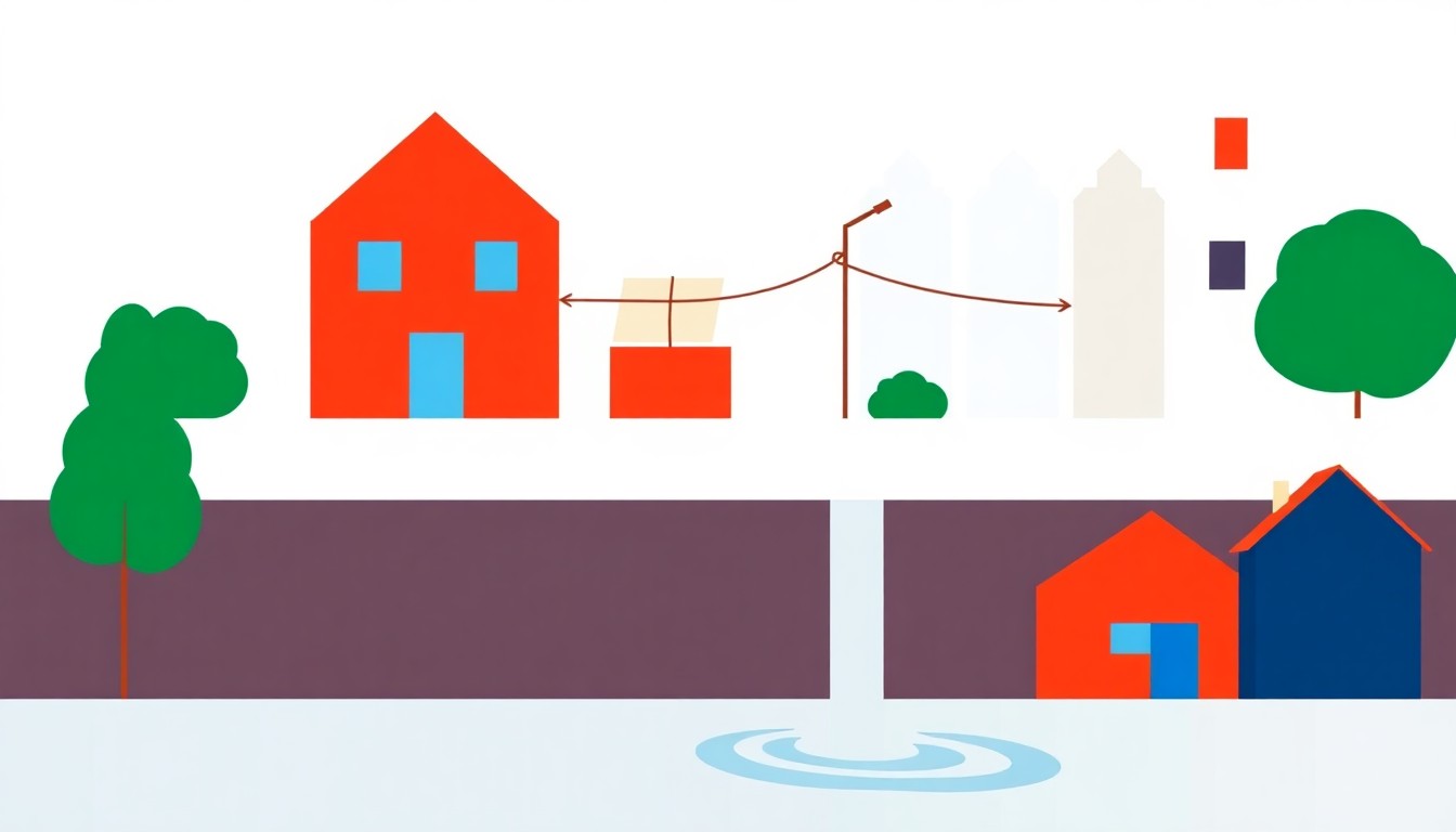 A minimalist illustration composed of overlapping triangles and circles in shades of blue, representing the complex economic factors behind rising water rates.