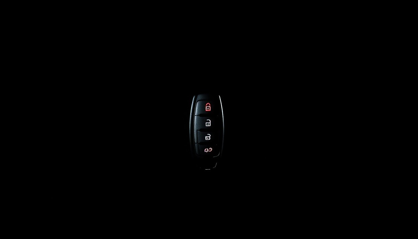 An extreme close-up photograph of a car key fob against a pitch-black background, lit by a harsh, direct camera flash, conceptually representing the investigation into a missing person case.