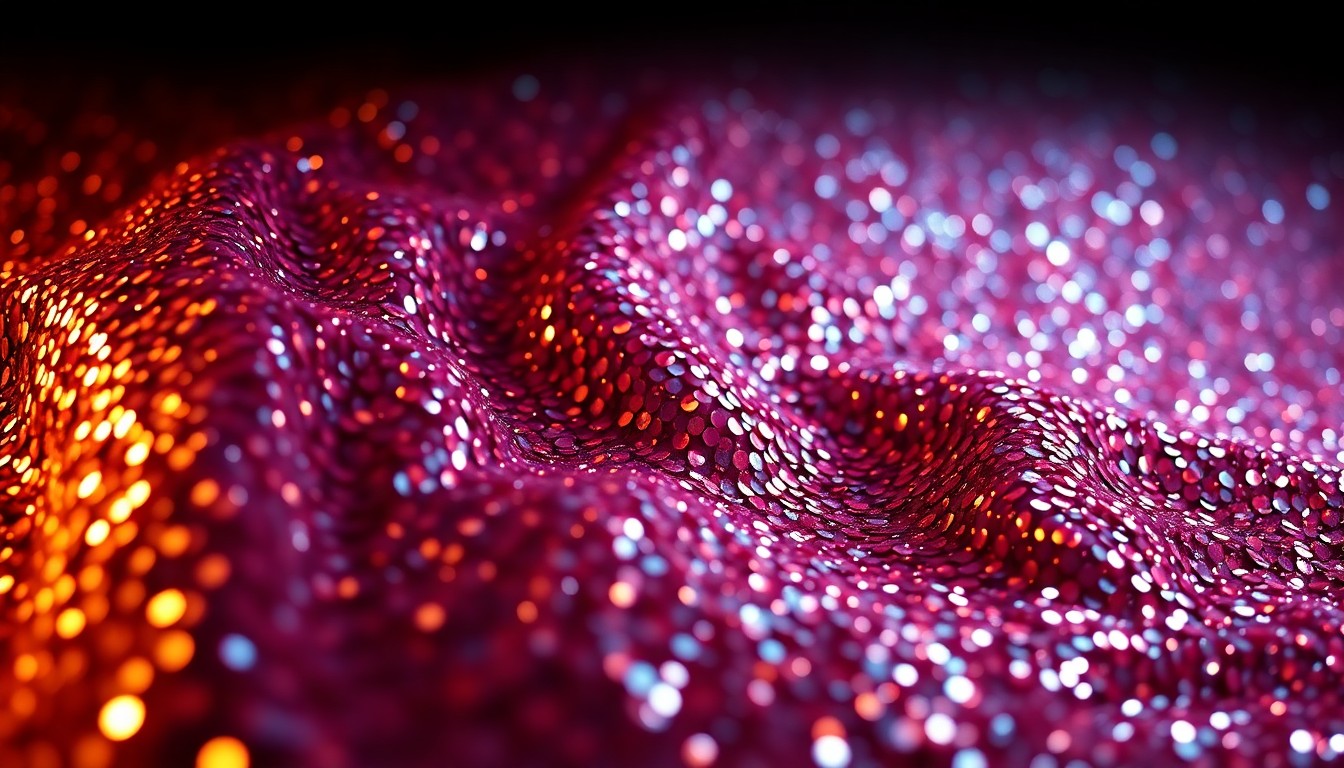 An extreme close-up of shimmering, glittering sequins in a high-contrast studio lighting setup, conceptually representing the glamour and celebrity culture of Hollywood.