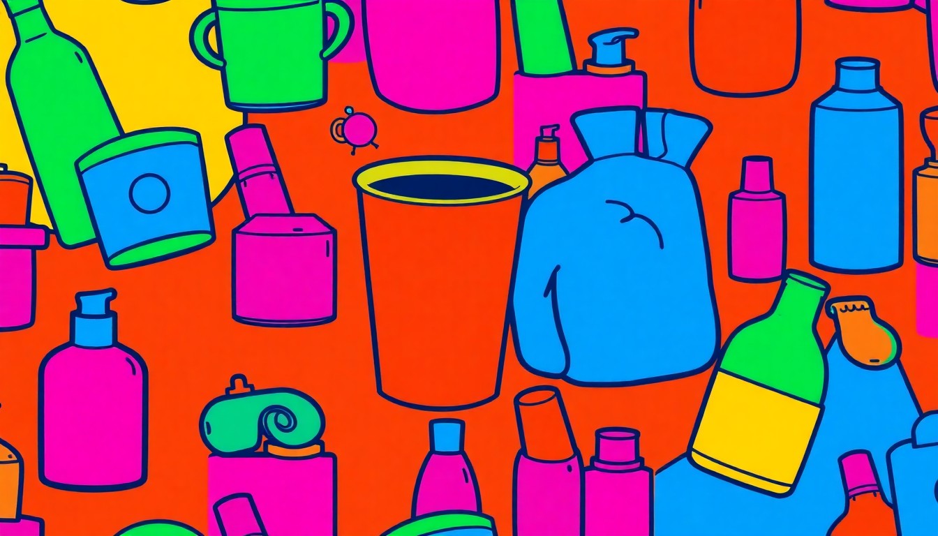 A brightly colored, high-contrast silkscreen print of a stylized coffee cup repeated in a tight grid pattern, conceptually representing the luxury lifestyle and amenities of the featured townhome.