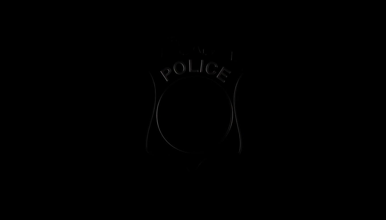 An extreme close-up photograph of a police badge or insignia, dramatically lit by a harsh flash against a pitch-black background, conceptually representing the expansion of the Nitro Police Department.
