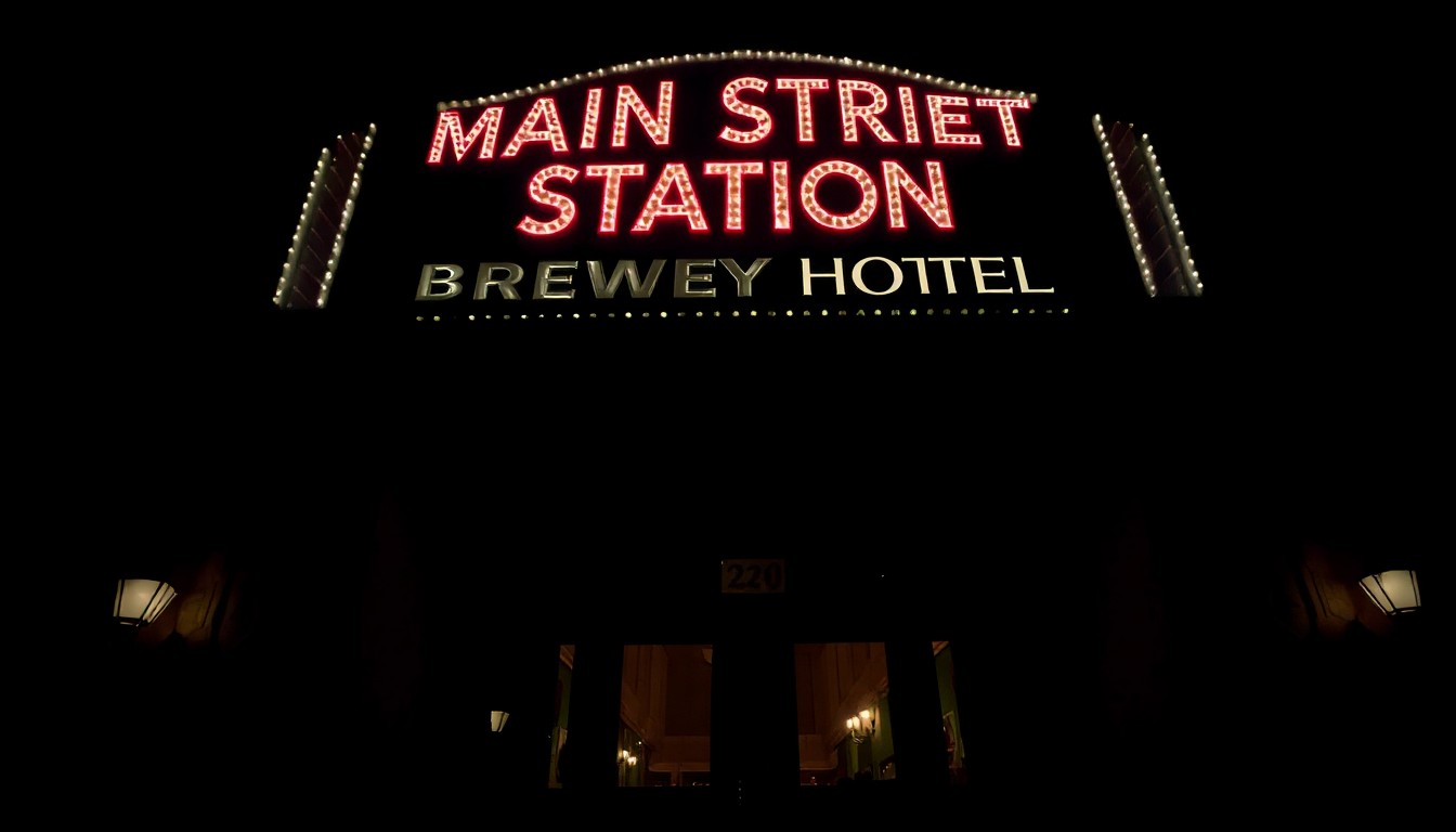An extreme close-up photograph of the damaged entrance of a casino, with shattered glass and twisted metal framing a faint red light, conveying a sense of the sudden impact and gritty investigation into the incident.