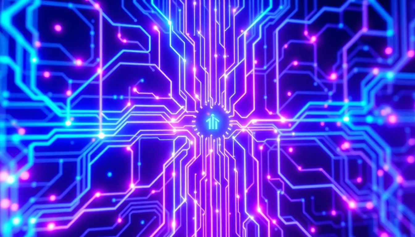 A highly detailed, glowing 3D illustration of a futuristic AI neural network interface, with pulsing neon blue and purple lights flowing through intricate circuitry, conceptually representing the complex relationship between AI technology and human behavior.